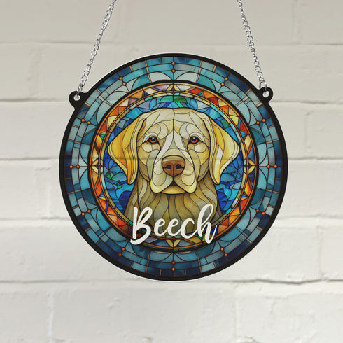 Labrador Yellow Personalised Stained Glass Effect Suncatcher